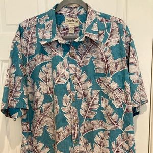 Cooke Street Aloha 100% Cotton Hawaiian Mens XXL soft turquoise plum accents
